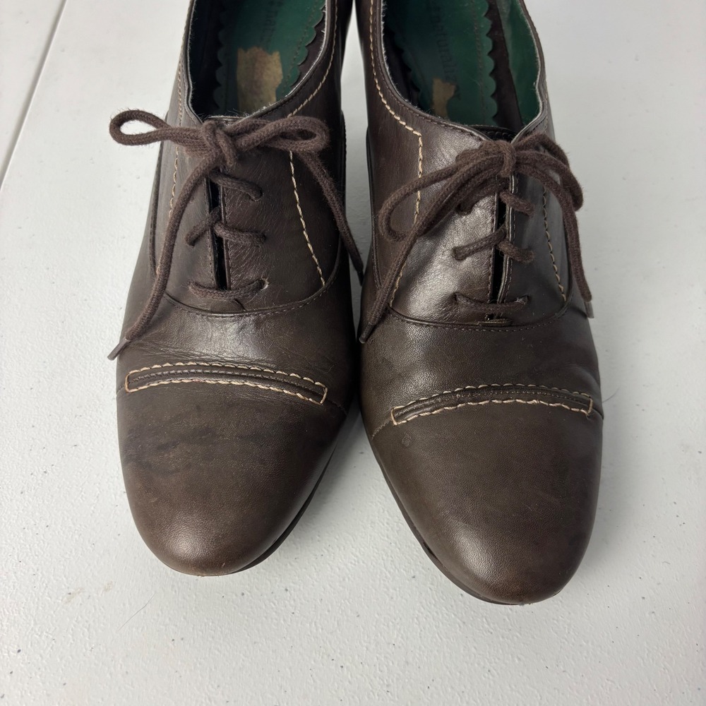 Vtg Naturalizer Brown Leather Oxford Heels 9.5 Academia Edwardian CottageCore - Picture 9 of 14